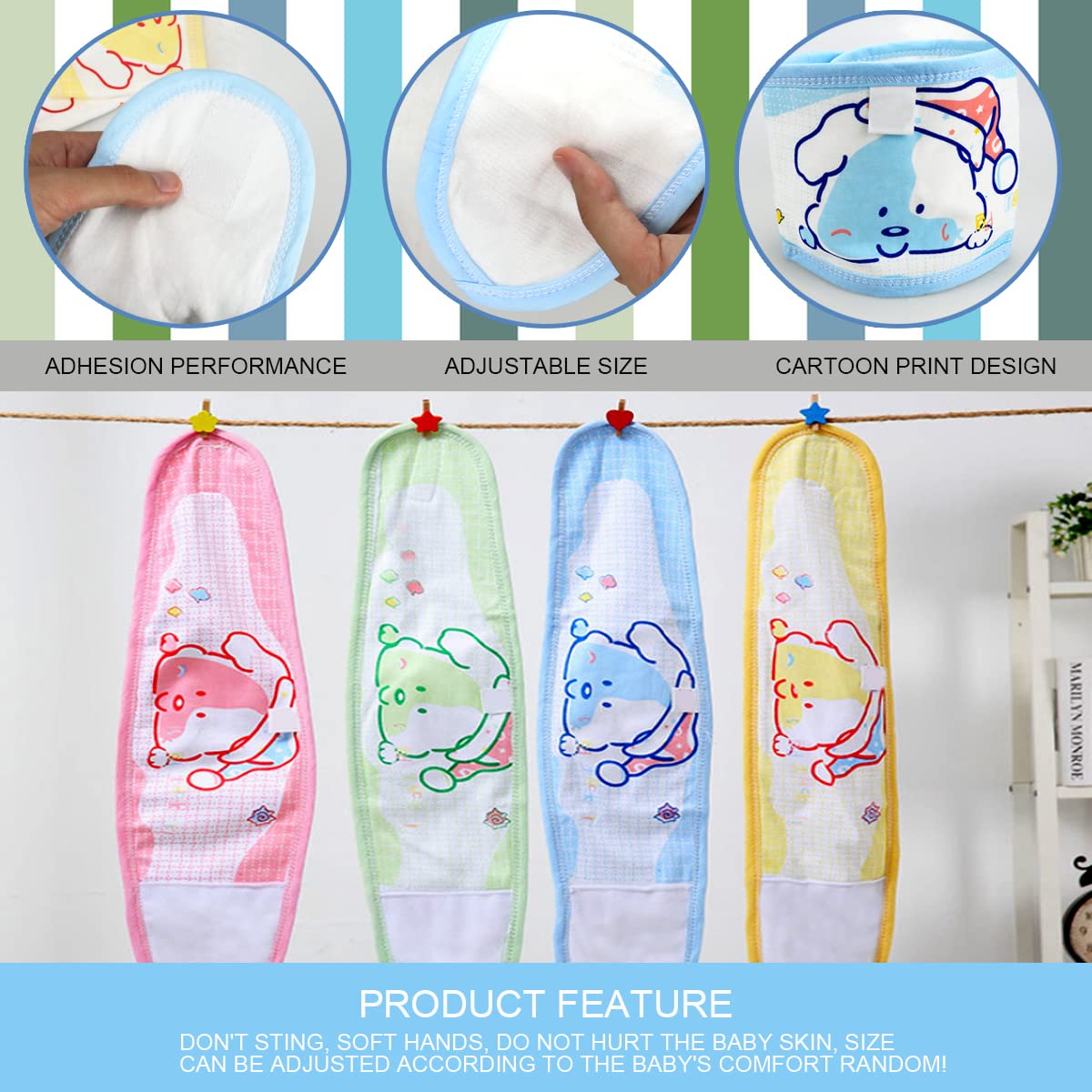 DOERDO 4Pcs Baby Infant Umbilical Cord Cotton Belly Band Adjustable Newborn Navel Belt (Green Pink Blue Yellow) - Image 4